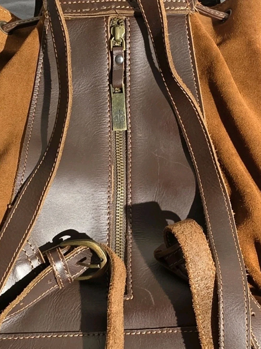 STS Ranchwear Dark Brown Leather Fringe Backpack with Tan Floral Appliqués - Picture 5 of 9